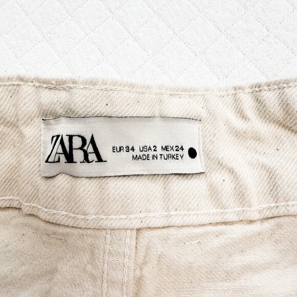 Zara Cream Denim Jeans Button Fly Wide Leg Size 2 - Picture 3 of 7